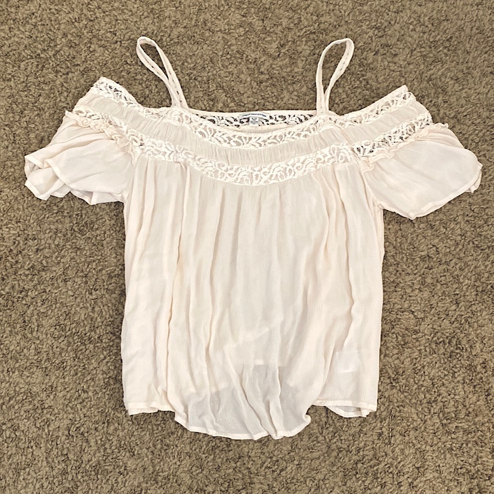 Off the Shoulder Lace Shirt - American Eagle Cream Blouse - Off the Shoulder